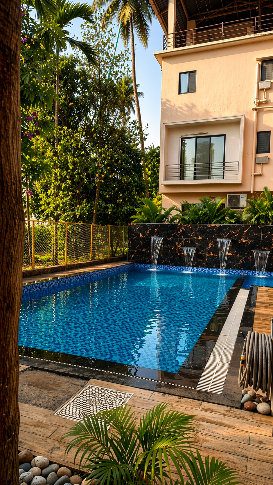 Tall swimming pool view one